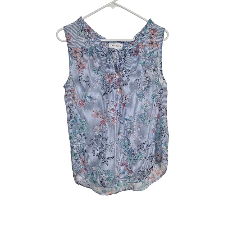 Liz Claiborne Blue Striped Floral Tank Size M